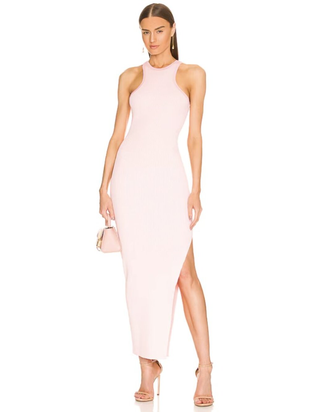 SER.O.YA Sofie Bodycon Ribbed Maxi Dress Blush Pink Medium Evening Balletcore